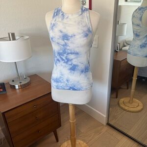 Banana Republic Blue and White Tie-Dye Racerback Tank